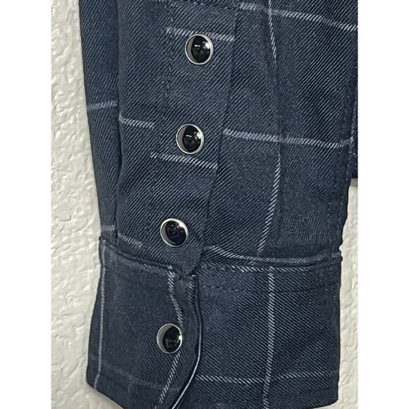 Scott James Black Plaid Flannel Faux Leather Flip Cuff Large England Modern Prep - Picture 7 of 12